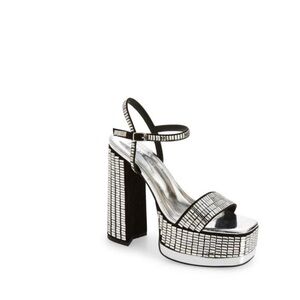 AZALEA WANG CATRIONA CHUNKY EMBELLISHED PLATFORM SANDAL IN SILVER SZ. 9